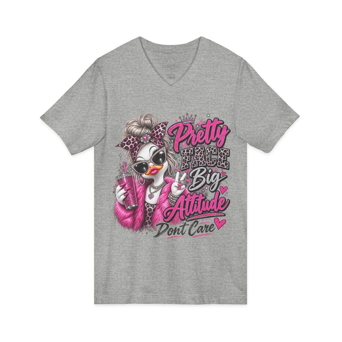 Pretty Duck Graphic V-Neck Tee — "Pretty Bigger Attitude Don’t Care"