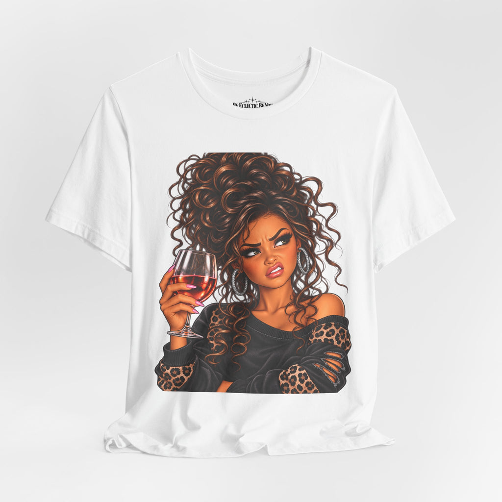 Curly Hair Wine Lover Graphic T-Shirt