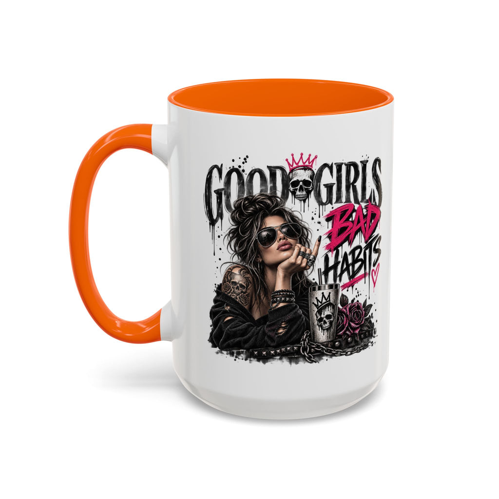 Good Girls, Bad Habits Accent Coffee Mug – Edgy Skull & Crown Design (11/15oz)