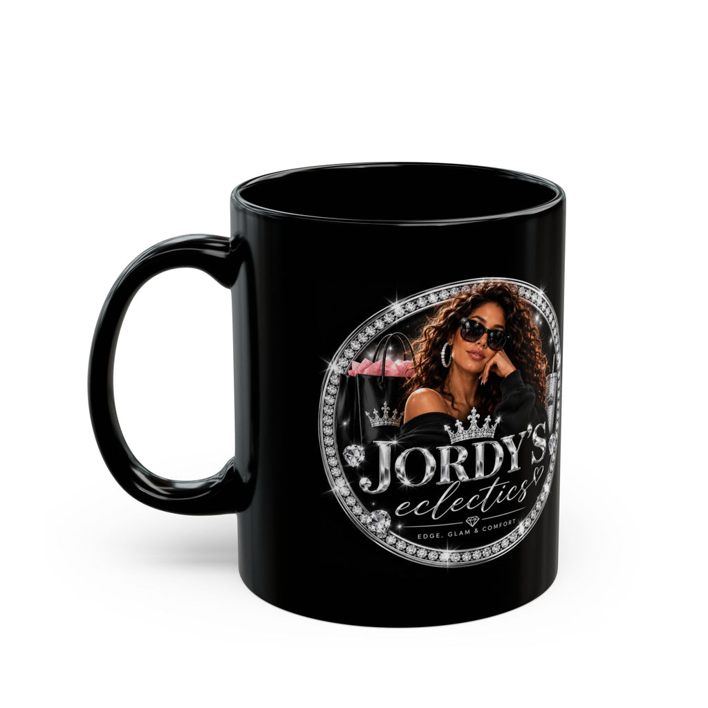 Jordy’s Eclectics Black Coffee Mug – Glam Lady Logo Ceramic Cup (11oz & 15oz)