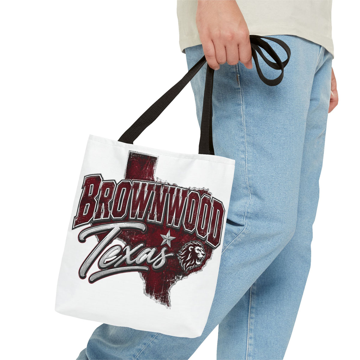 Brownwood Texas Tote Bag — Vintage State Outline & Lion Graphic