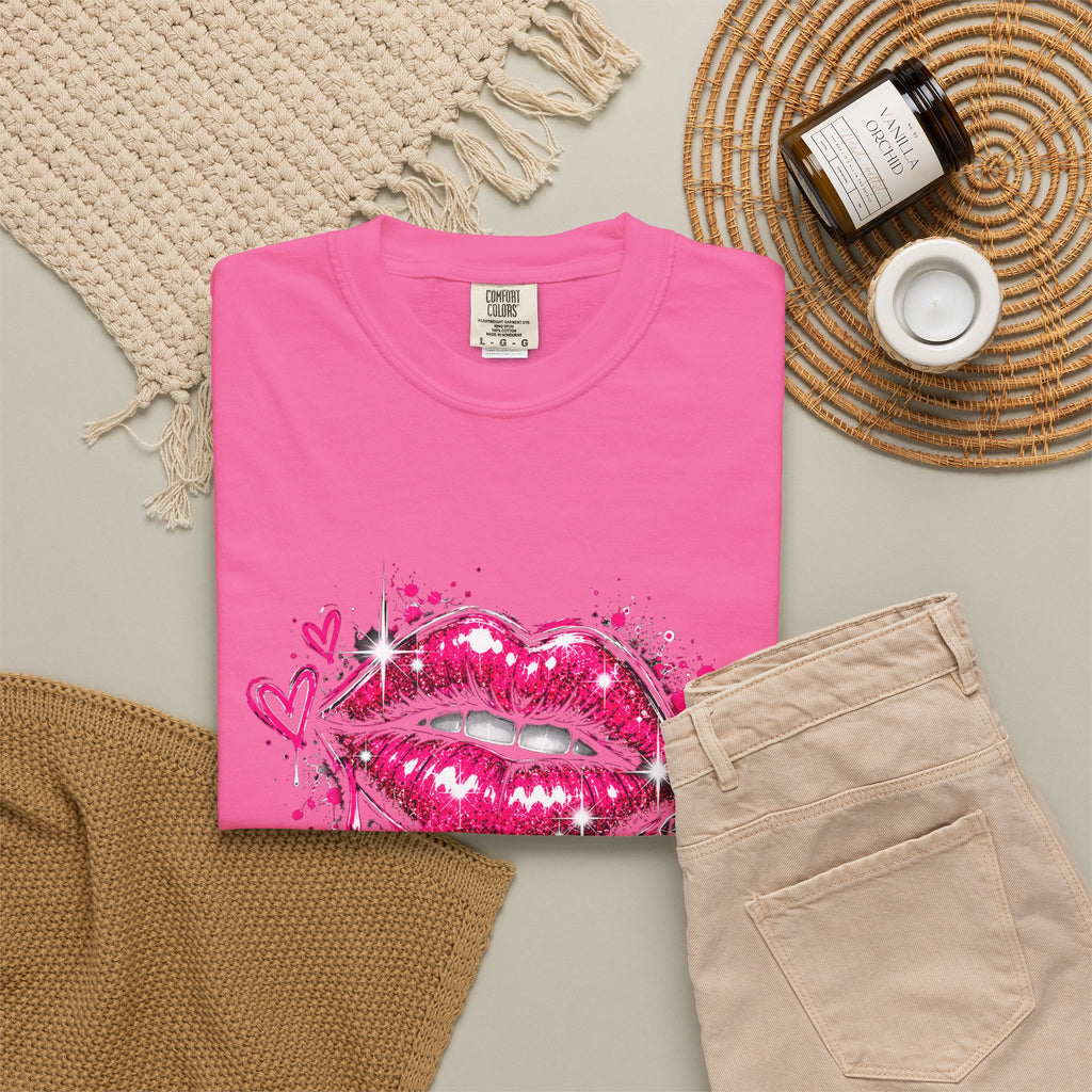 Graphic T-Shirt — Pink Lip Art & 'Backup!' Slogan Tee