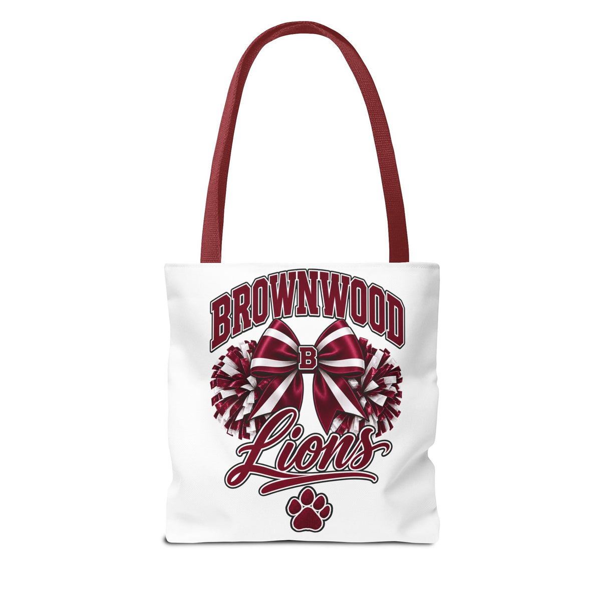 Brownwood Lions Cheer Tote Bag — School Spirit Bow & Pom-Pom Design