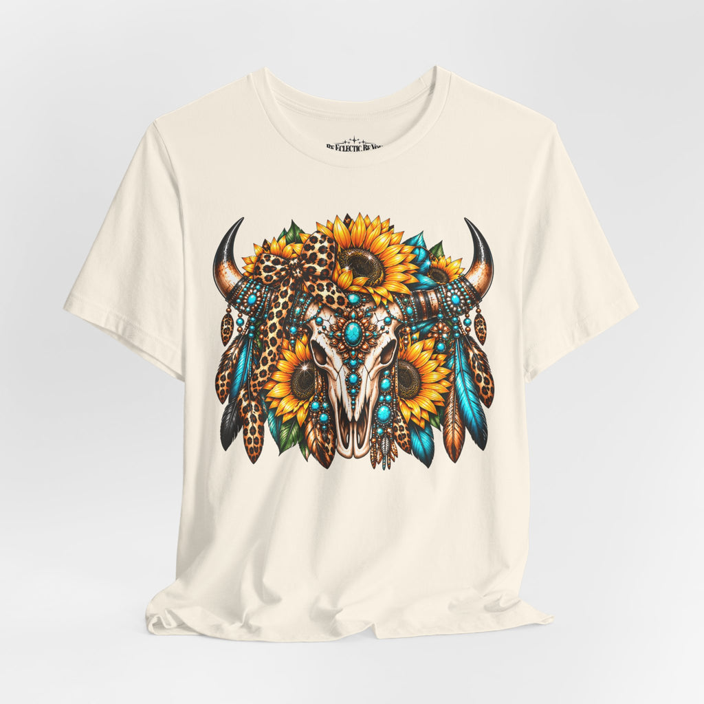 Boho Buffalo Skull Sunflower T-Shirt