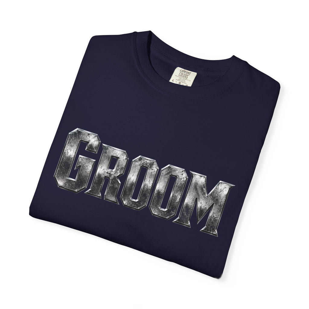 Groom Graphic T-Shirt — Metallic Lettering Wedding Tee for Grooms