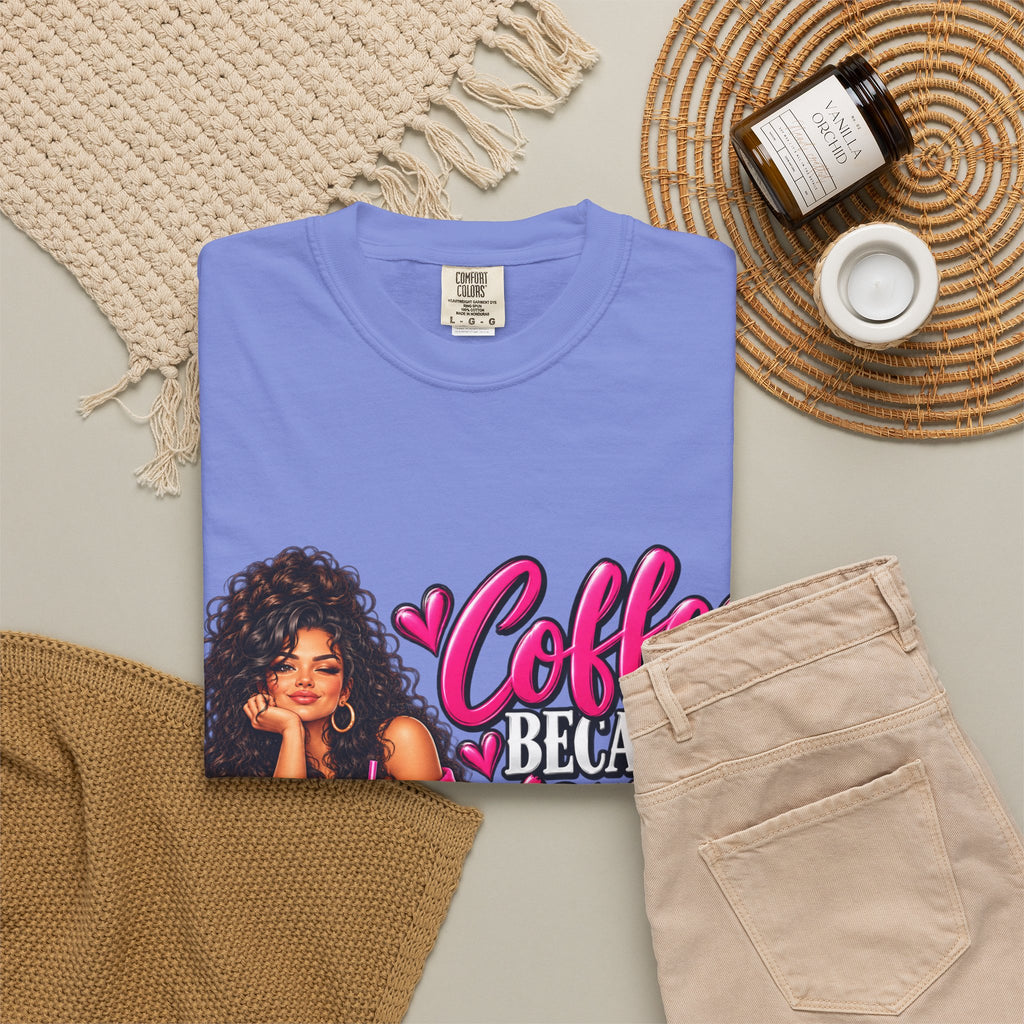 T-Shirt — "Coffee Because Adulting Is Hard" Graphic Tee (Cute Girl Illustration)