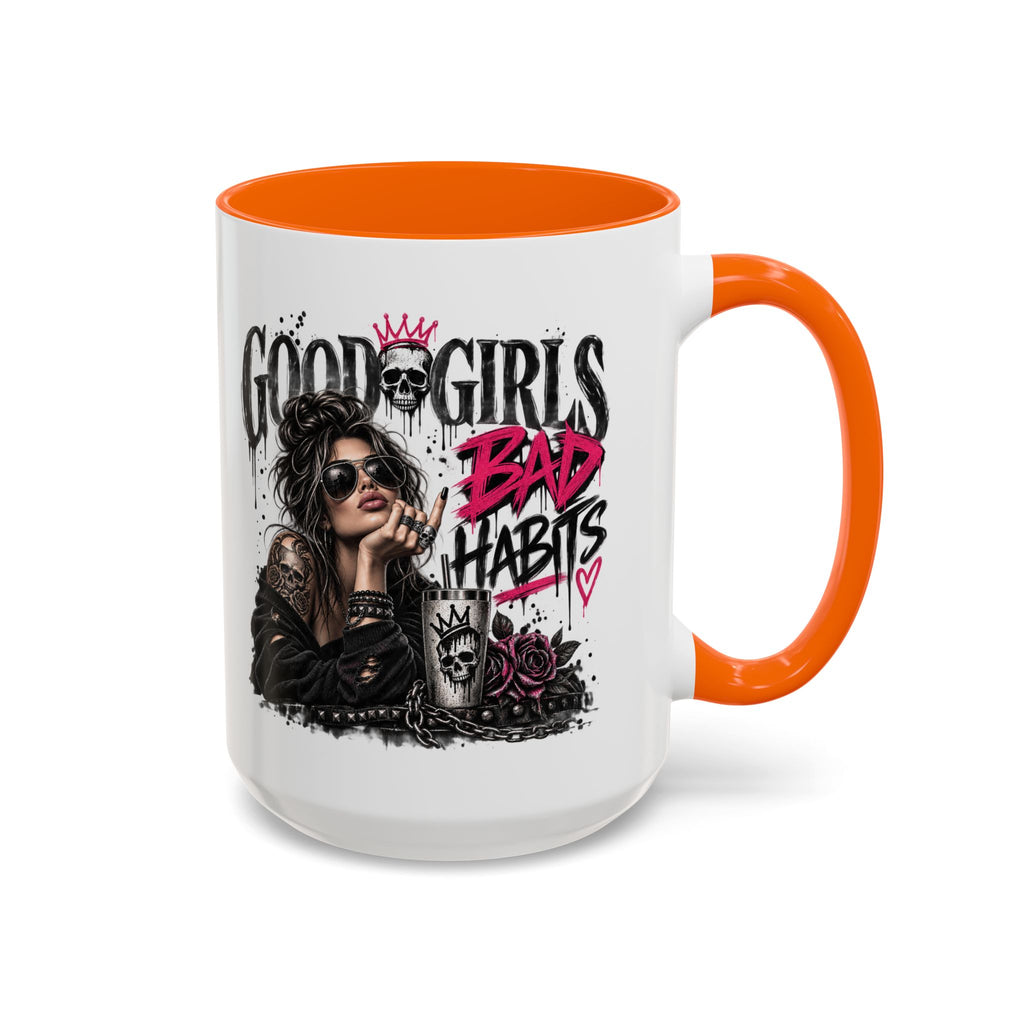 Good Girls, Bad Habits Accent Coffee Mug – Edgy Skull & Crown Design (11/15oz)