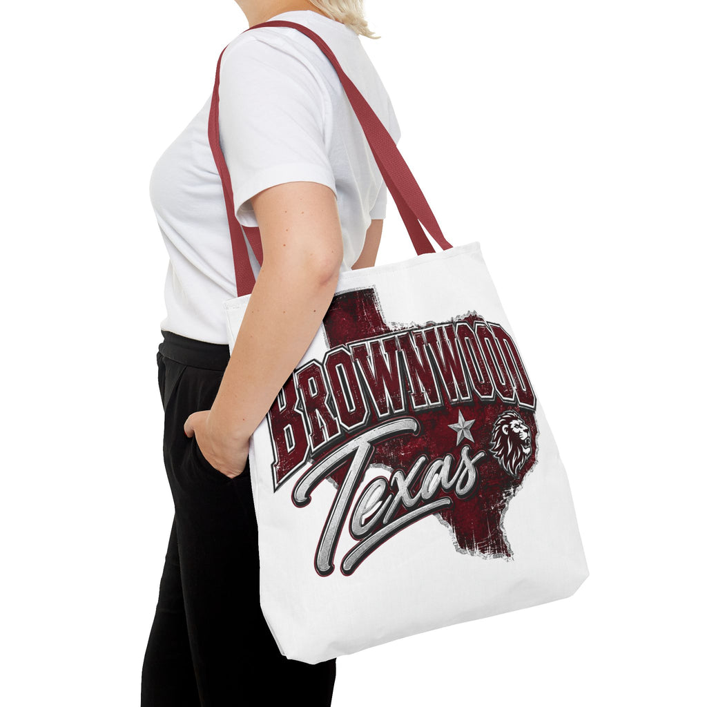 Brownwood Texas Tote Bag — Vintage State Outline & Lion Graphic