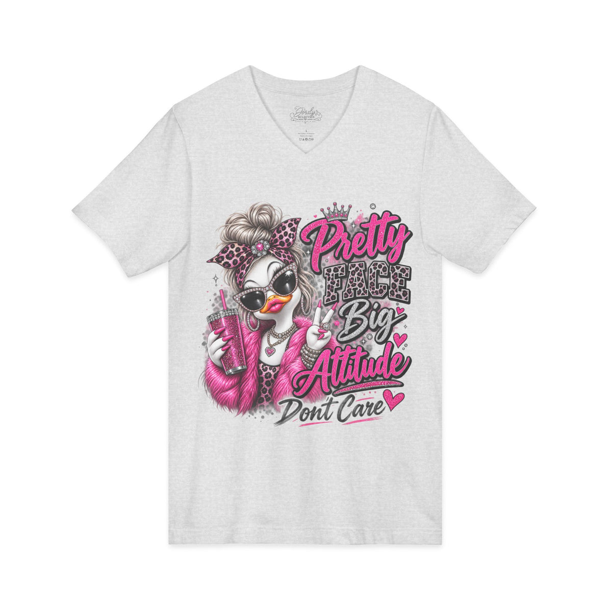 Pretty Duck Graphic V-Neck Tee — "Pretty Bigger Attitude Don’t Care"