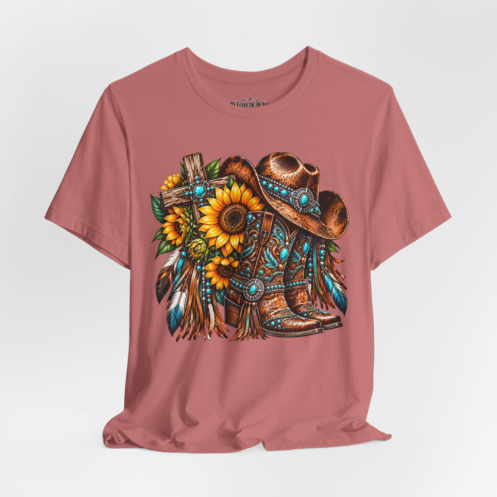 Western Cowboy Boots & Sunflowers Graphic Tee