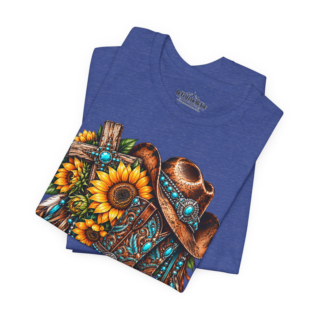 Western Cowboy Boots & Sunflowers Graphic Tee
