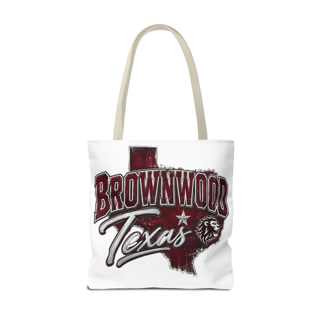 Brownwood Texas Tote Bag — Vintage State Outline & Lion Graphic