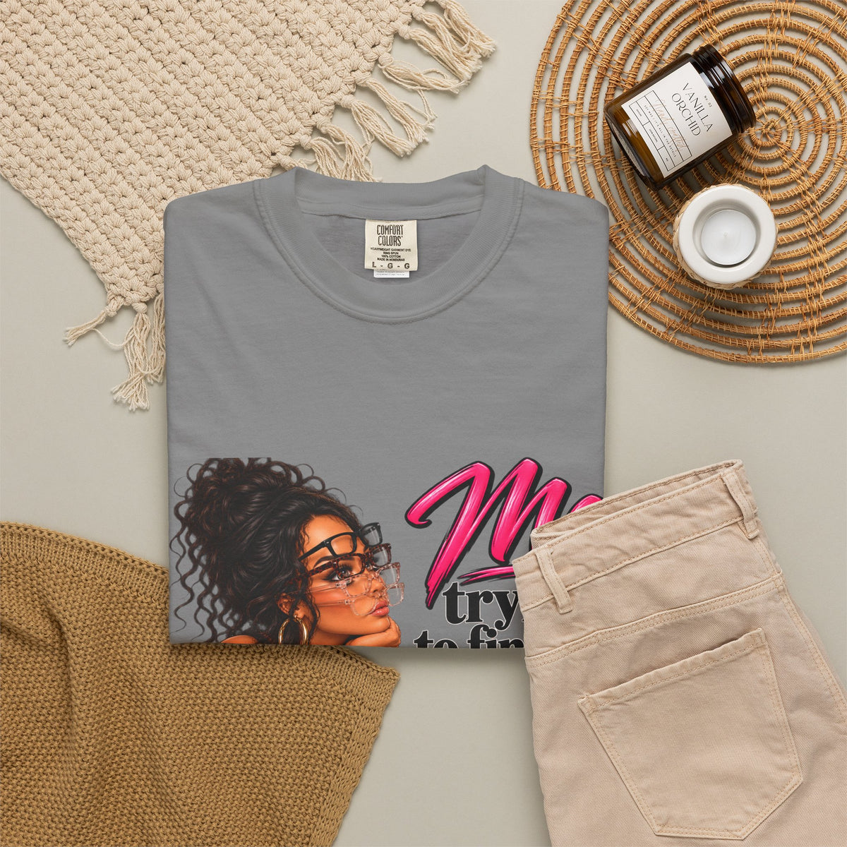 T-Shirt — "Me Trying to Find Out What I Saw in Him" Graphic Tee