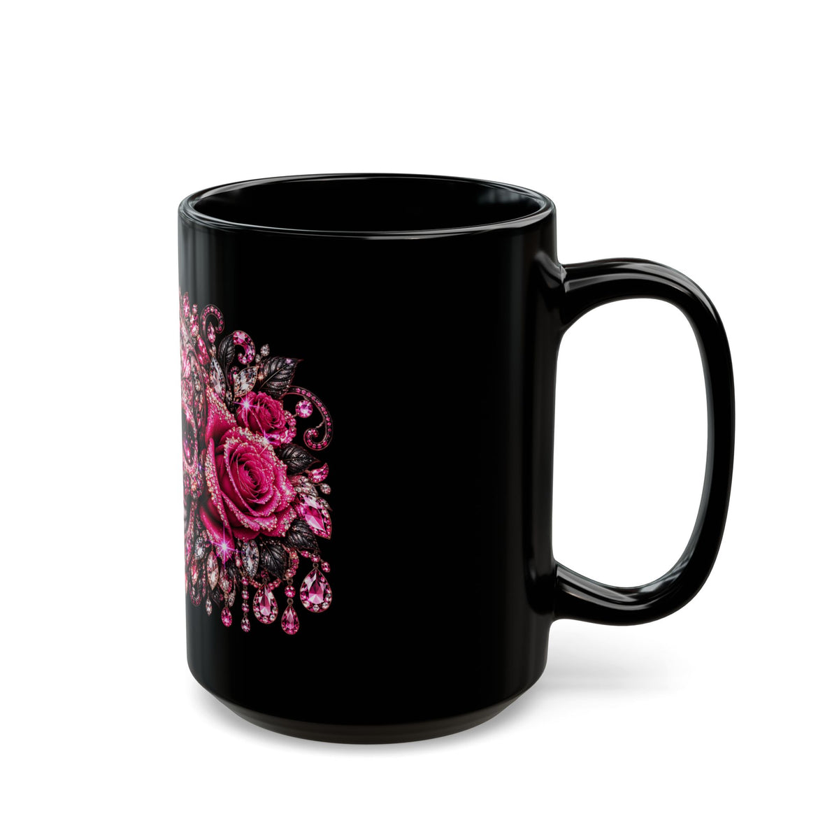 Pink Jeweled Sugar Skull Mug – Gothic Floral Coffee Cup (11oz & 15oz)
