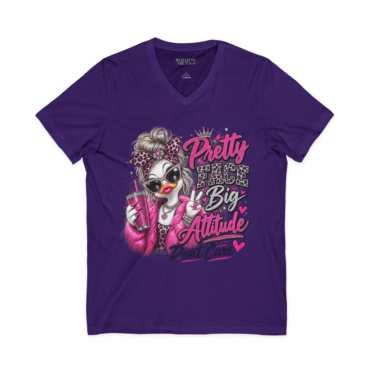 Pretty Duck Graphic V-Neck Tee — "Pretty Bigger Attitude Don’t Care"