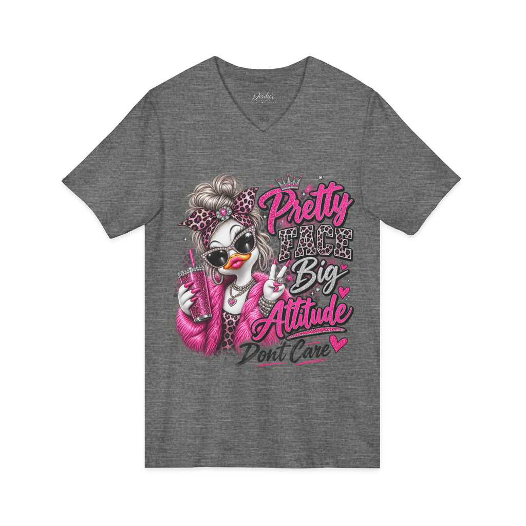 Pretty Duck Graphic V-Neck Tee — "Pretty Bigger Attitude Don’t Care"