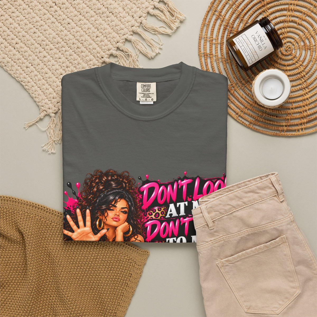 Graphic T-Shirt — "Don't Look at Me, Don't Talk to Me, Don't Touch Me" Afro Girl Streetwear