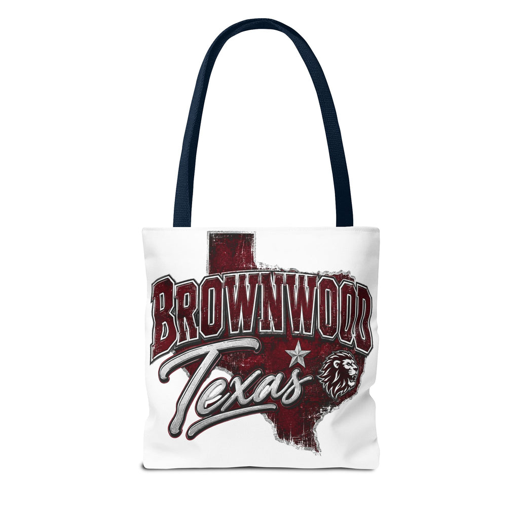 Brownwood Texas Tote Bag — Vintage State Outline & Lion Graphic