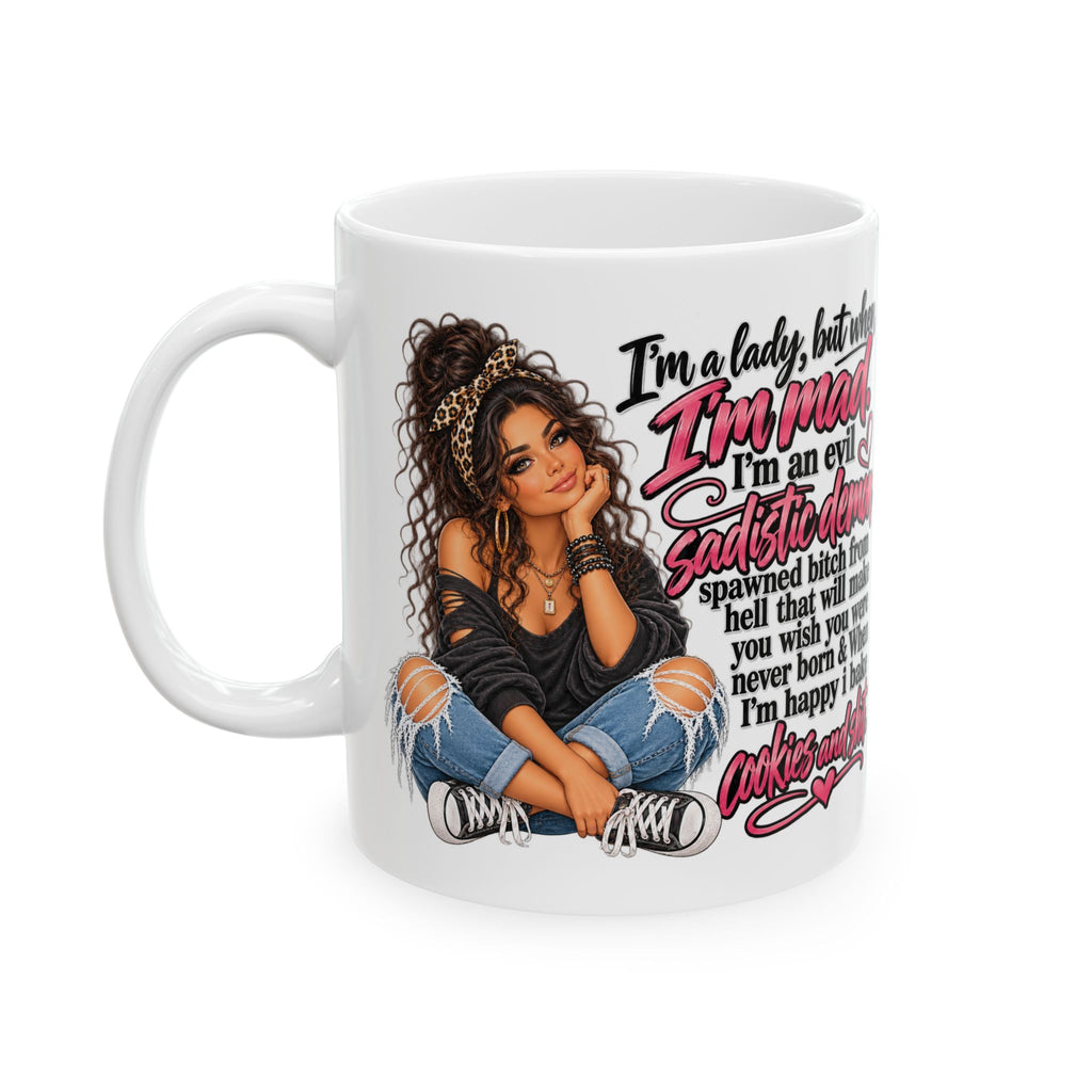 Angry But Sweet Ceramic Mug — "I'm An Evil Mystic Demon" Graphic Coffee Cup (11oz/15oz)