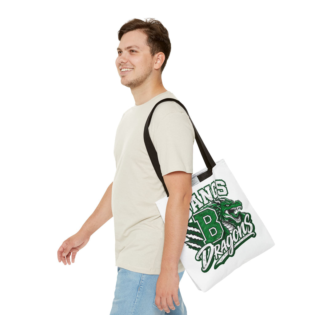 Bangs Dragons Tote Bag — Green Mascot Dragon School Spirit Tote