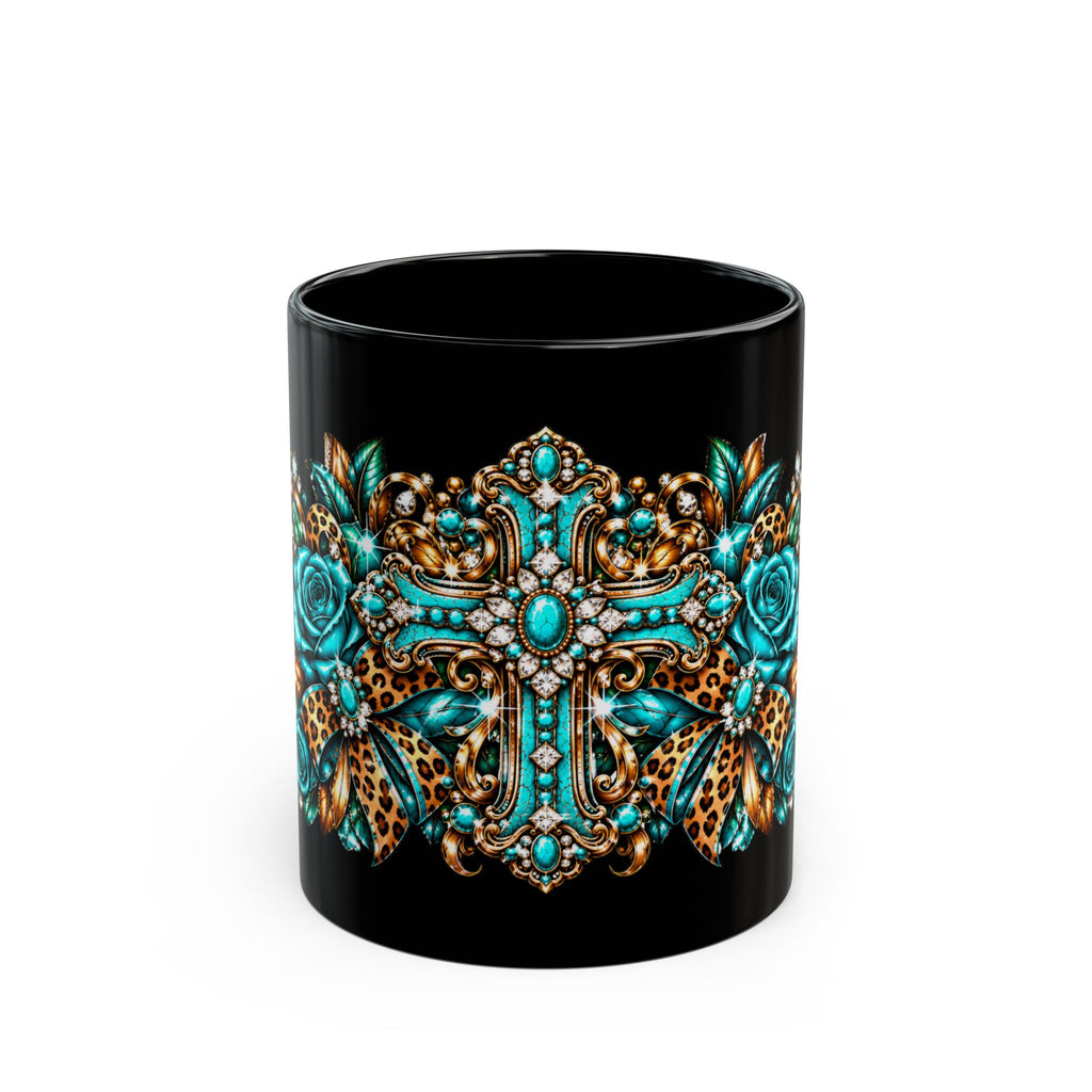 Turquoise Leopard Rose Ornate Mug