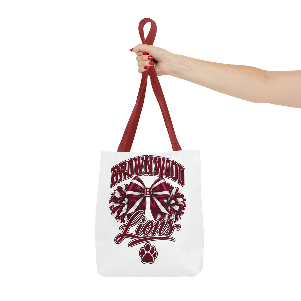 Brownwood Lions Cheer Tote Bag — School Spirit Bow & Pom-Pom Design