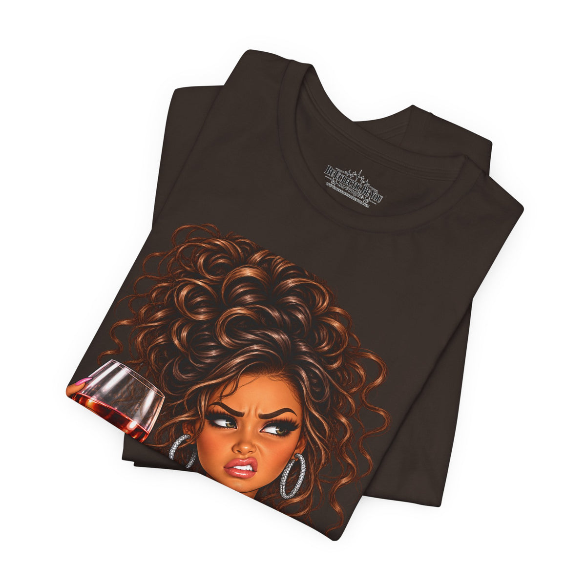 Curly Hair Wine Lover Graphic T-Shirt