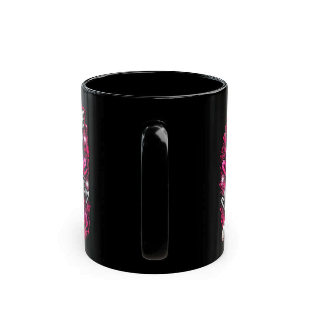 11oz/15oz Black Mug — "Some People Just Need a High Five in the Face with a Chair" Graphic Mug (Sassy Woman & Husky)