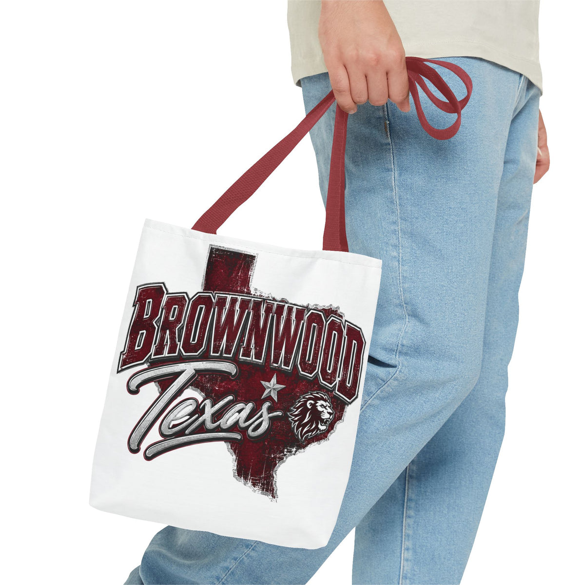 Brownwood Texas Tote Bag — Vintage State Outline & Lion Graphic