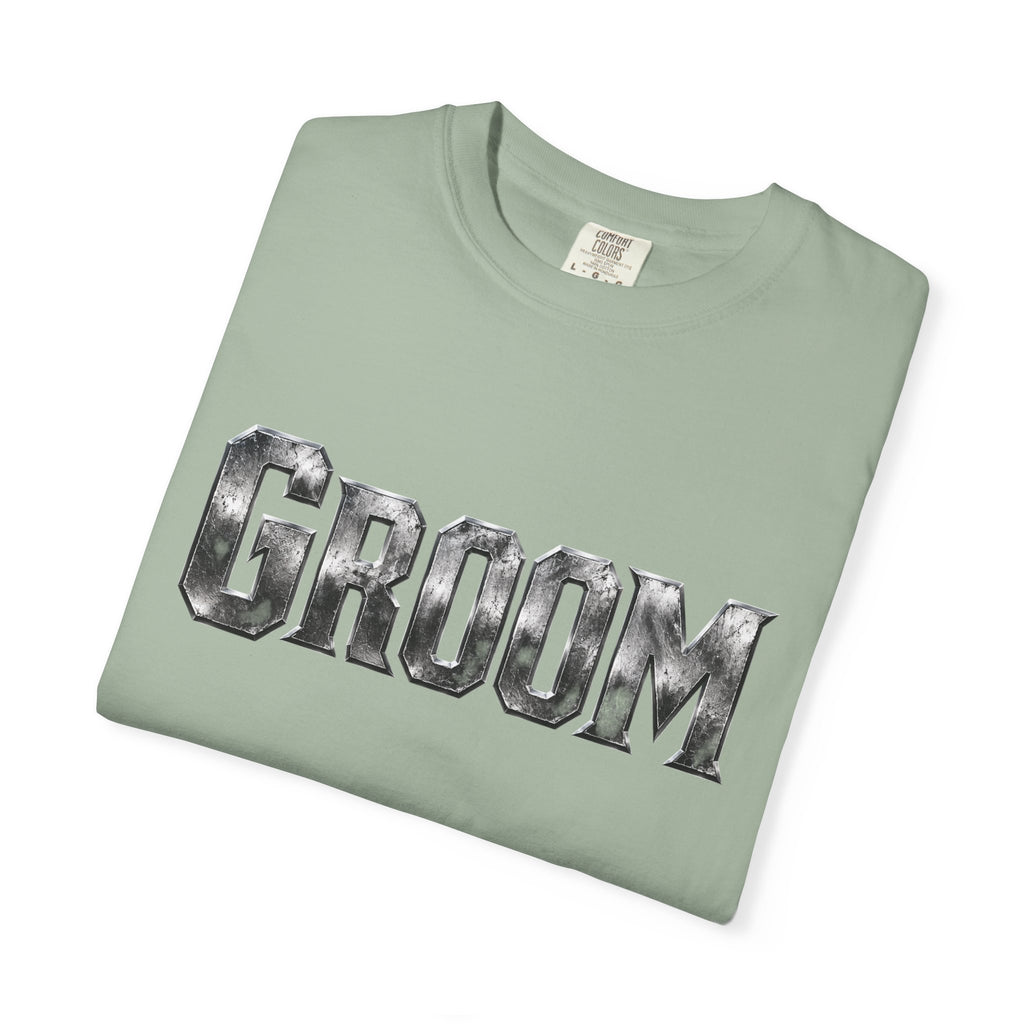 Groom Graphic T-Shirt — Metallic Lettering Wedding Tee for Grooms