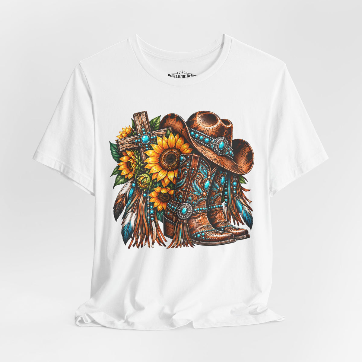 Western Cowboy Boots & Sunflowers Graphic Tee