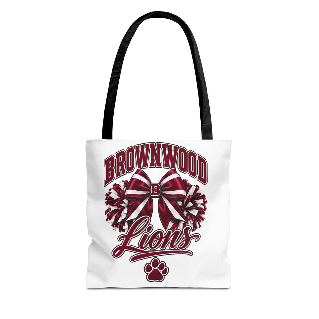 Brownwood Lions Cheer Tote Bag — School Spirit Bow & Pom-Pom Design