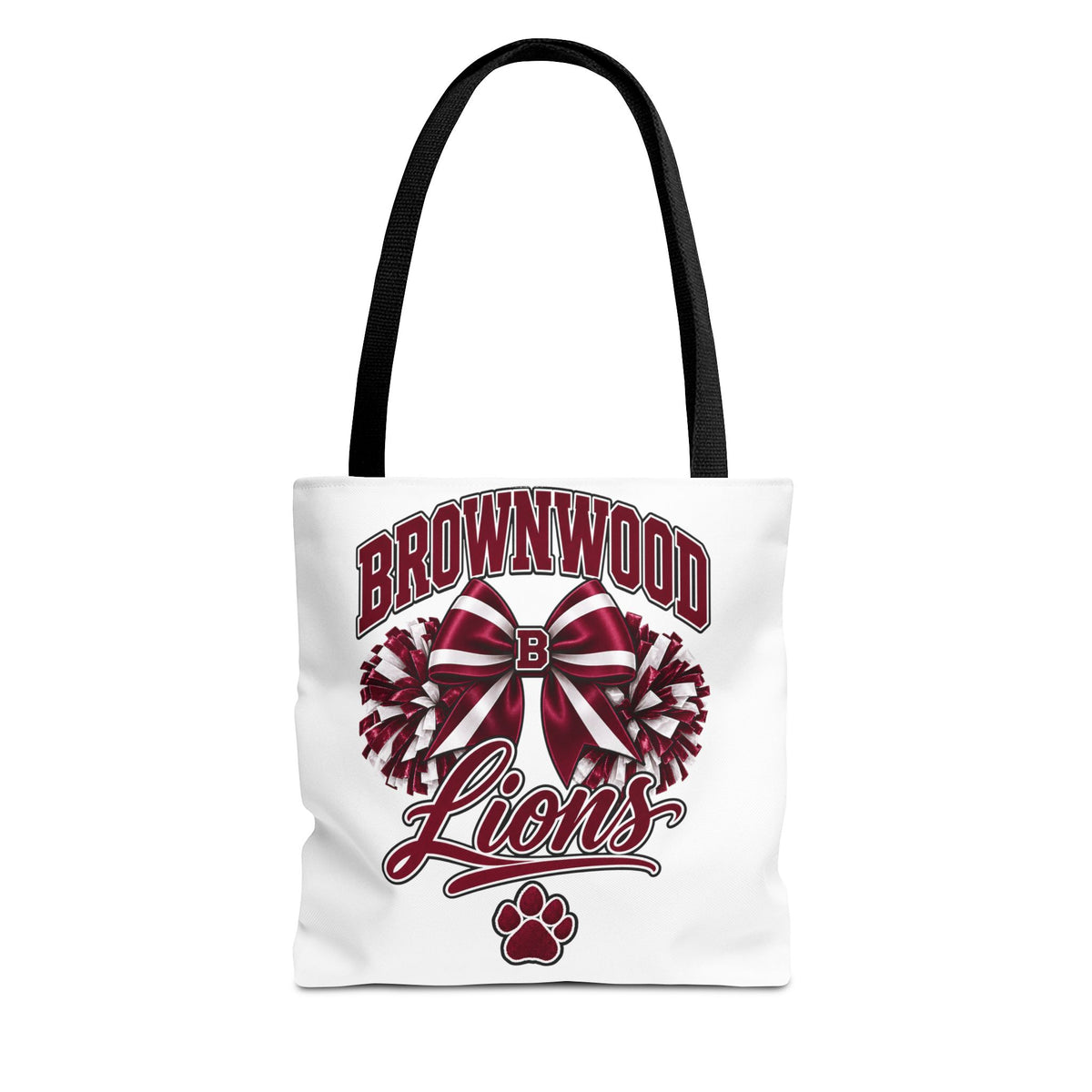 Brownwood Lions Cheer Tote Bag — School Spirit Bow & Pom-Pom Design