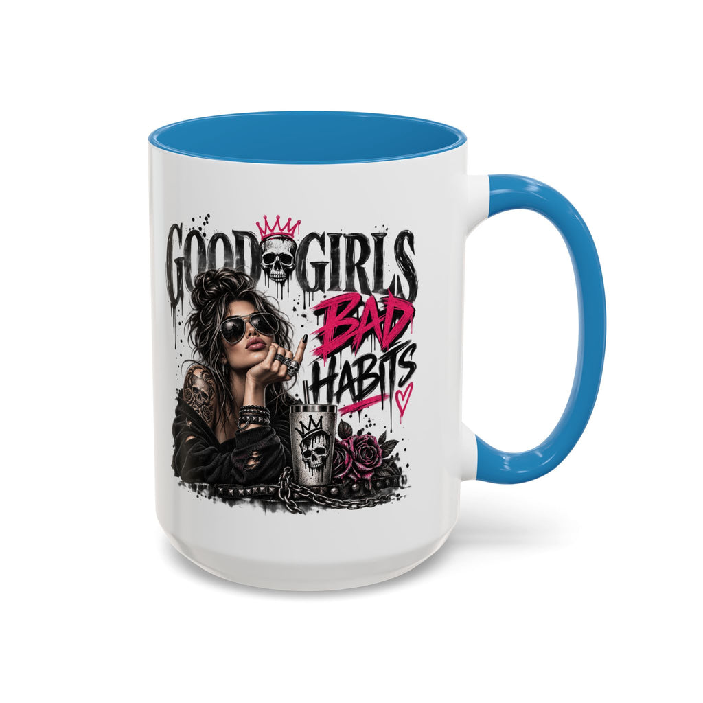 Good Girls, Bad Habits Accent Coffee Mug – Edgy Skull & Crown Design (11/15oz)