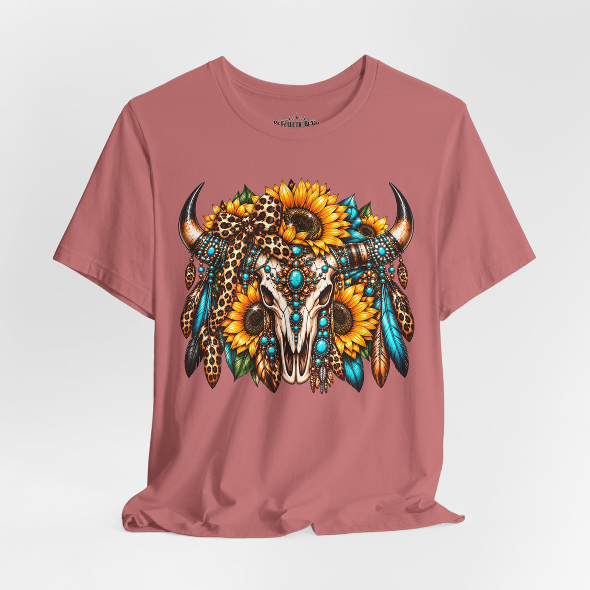 Boho Buffalo Skull Sunflower T-Shirt