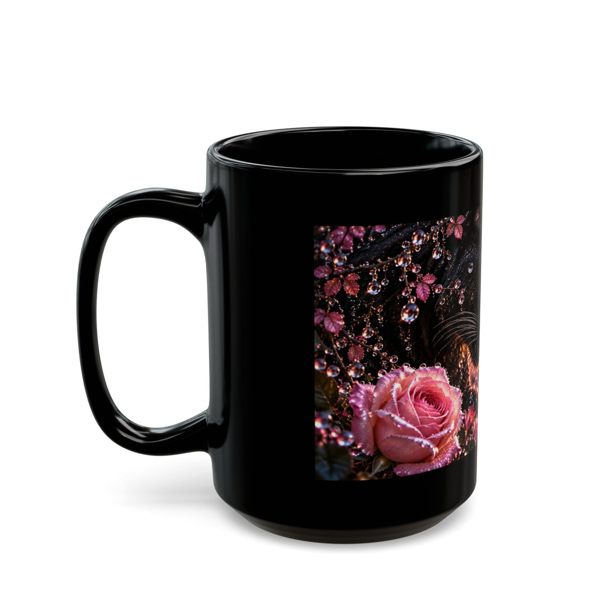 Black Panther & Cub Sunset Mug — 11oz/15oz Black Ceramic Coffee Cup
