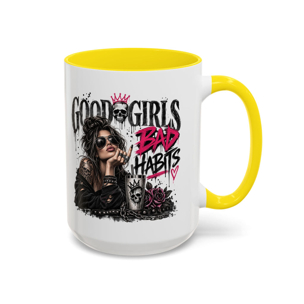 Good Girls, Bad Habits Accent Coffee Mug – Edgy Skull & Crown Design (11/15oz)