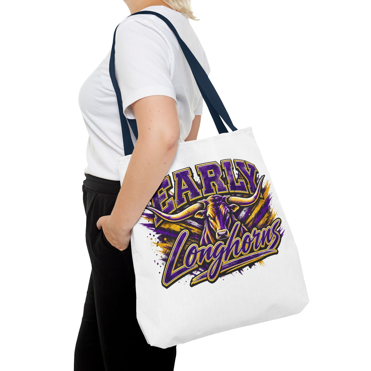 Early Longhorns Graphic Tote Bag – School Spirit Purple & Gold