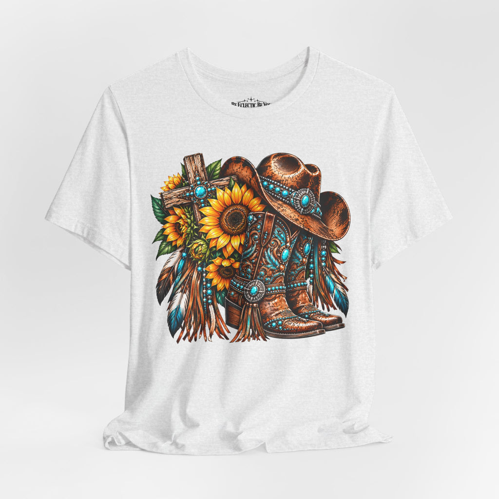 Western Cowboy Boots & Sunflowers Graphic Tee