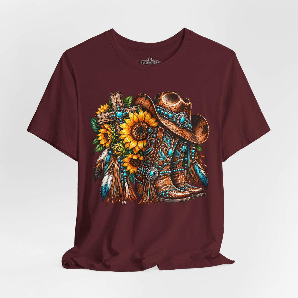 Western Cowboy Boots & Sunflowers Graphic Tee
