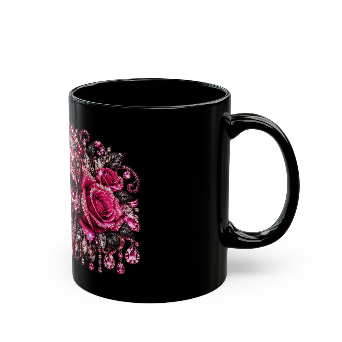 Pink Jeweled Sugar Skull Mug – Gothic Floral Coffee Cup (11oz & 15oz)