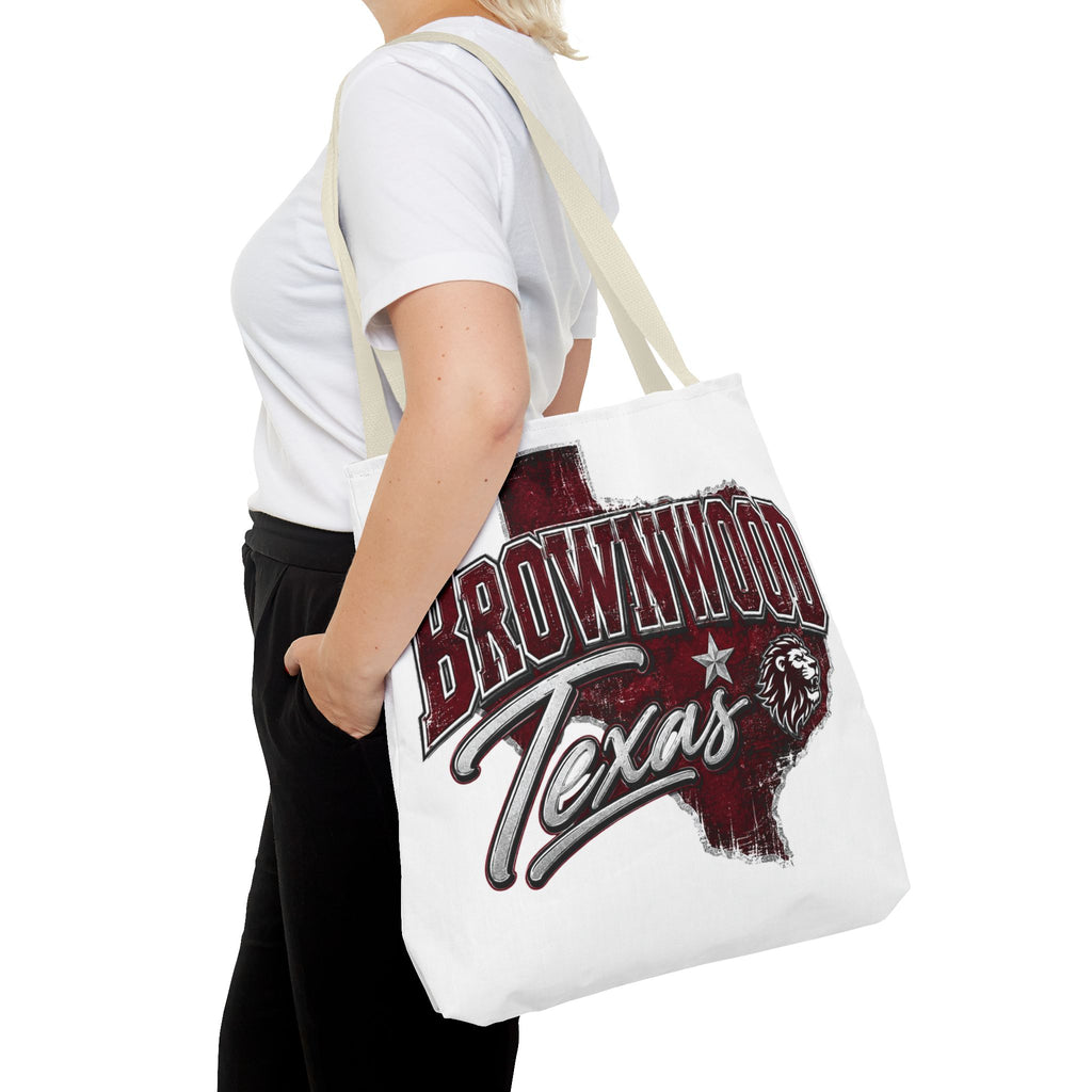 Brownwood Texas Tote Bag — Vintage State Outline & Lion Graphic
