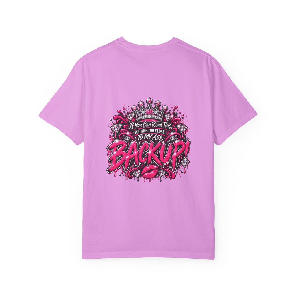Graphic T-Shirt — Pink Lip Art & 'Backup!' Slogan Tee