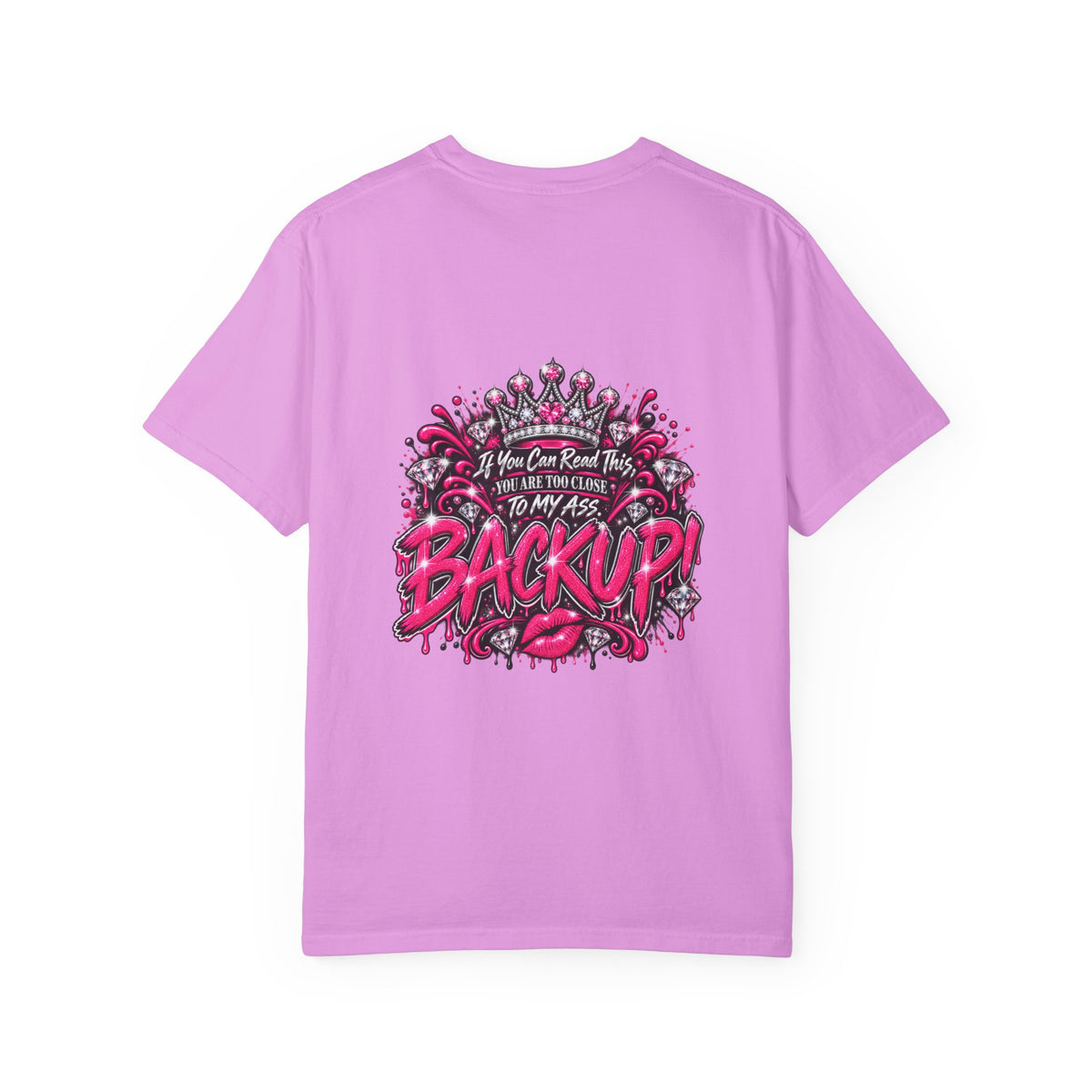 Graphic T-Shirt — Pink Lip Art & 'Backup!' Slogan Tee