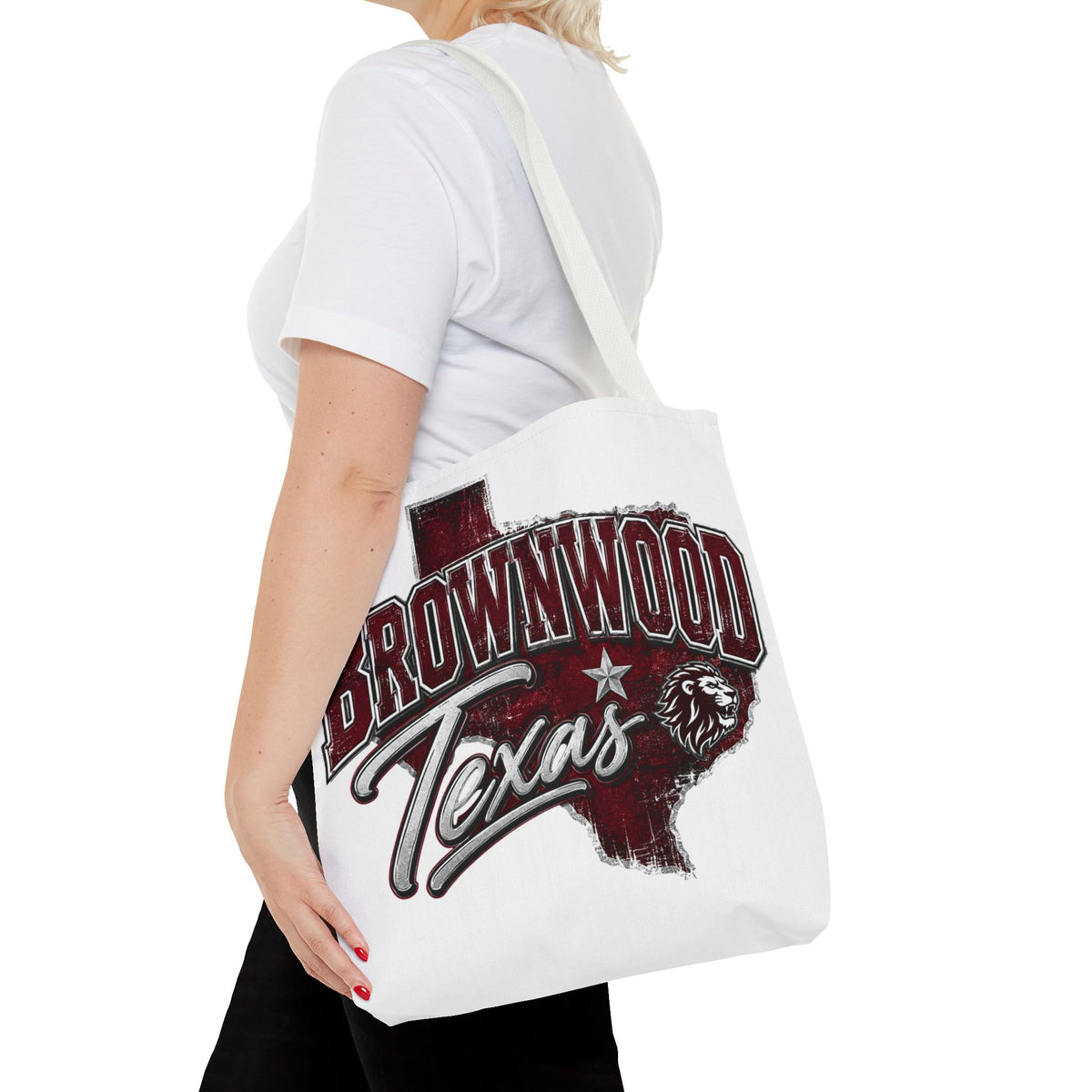 Brownwood Texas Tote Bag — Vintage State Outline & Lion Graphic