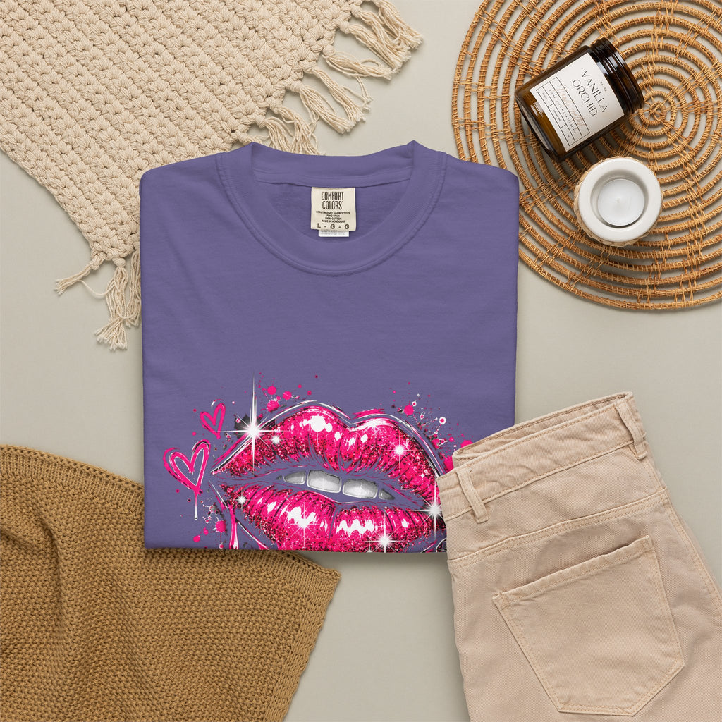 Graphic T-Shirt — Pink Lip Art & 'Backup!' Slogan Tee