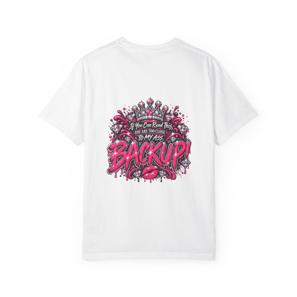 Graphic T-Shirt — Pink Lip Art & 'Backup!' Slogan Tee