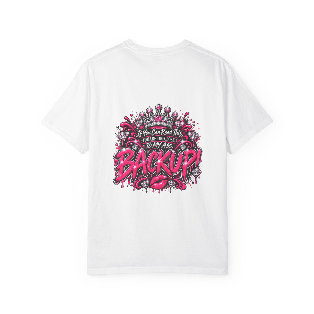 Graphic T-Shirt — Pink Lip Art & 'Backup!' Slogan Tee