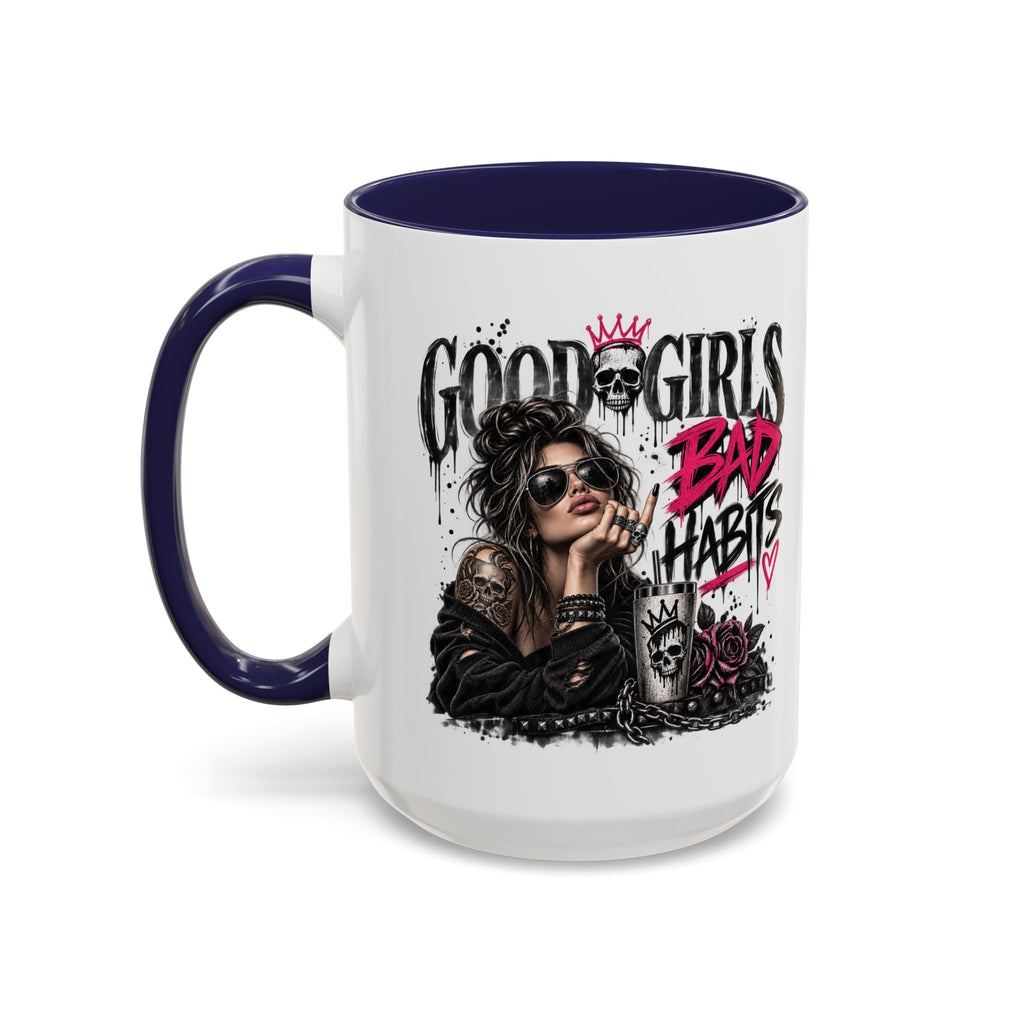 Good Girls, Bad Habits Accent Coffee Mug – Edgy Skull & Crown Design (11/15oz)