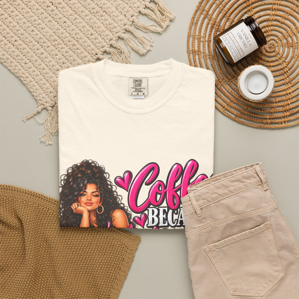 T-Shirt — "Coffee Because Adulting Is Hard" Graphic Tee (Cute Girl Illustration)
